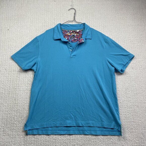 Robert Graham Polo Mens Size L Blue Skull Placket Relaxed Short Sleeve Stretch - Picture 1 of 15